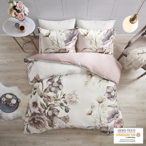 English Elm King/Cal Cassandra 3PC Cotton Printed Duvet Cover Set – Shabby Chic Floral Blush, OEKO‑TEX, Button Closure B03597339