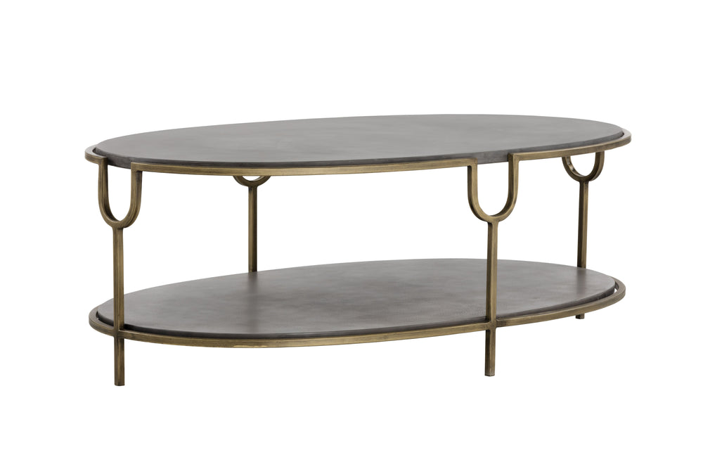 Sunpan Arya Coffee Table - Elegant Oval Design with Antique Brass Frame & Unique Concrete Top for Modern Spaces
