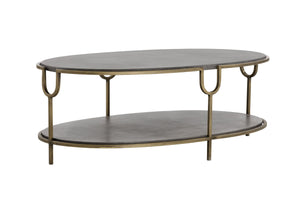 Sunpan Arya Coffee Table - Elegant Oval Design with Antique Brass Frame & Unique Concrete Top for Modern Spaces