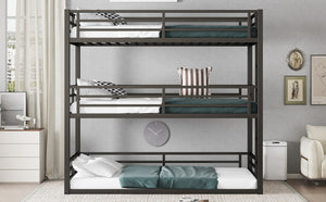 English Elm Twin Metal Triple Bunk Bed With Safety Guardrails - Heavy-Duty, Noise-Reduced Design In Black Finish P1 W1580S00142-GIGA