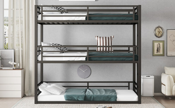 English Elm Twin Metal Triple Bunk Bed With Safety Guardrails - Heavy-Duty, Noise-Reduced Design In Black Finish P1 W1580S00142-GIGA