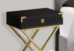 English Elm Accent Rectangular Side Table with Drawer and Chrome X-Leg Base, Modern Retro Nightstand for Living Room Bedroom Espresso 25 L x 21 W x 5 H B2710P219334