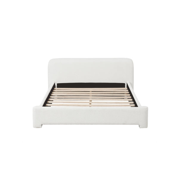 English Elm [cozy White Boucle Platform Bed Low Profile Upholstered Frame for Modern Bedrooms N769P365684A