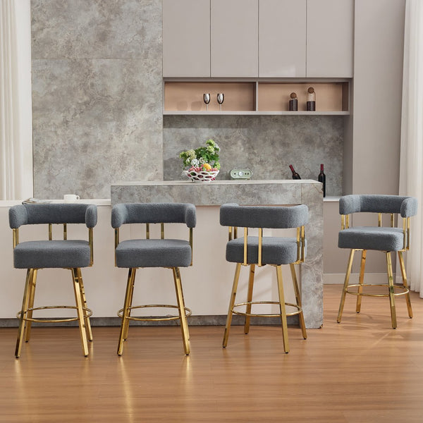 English Elm Ts Teddy Fleece Accent Chair Set of Two with Gold Square Legs for Glam Modern Spaces Gray W2311P412752