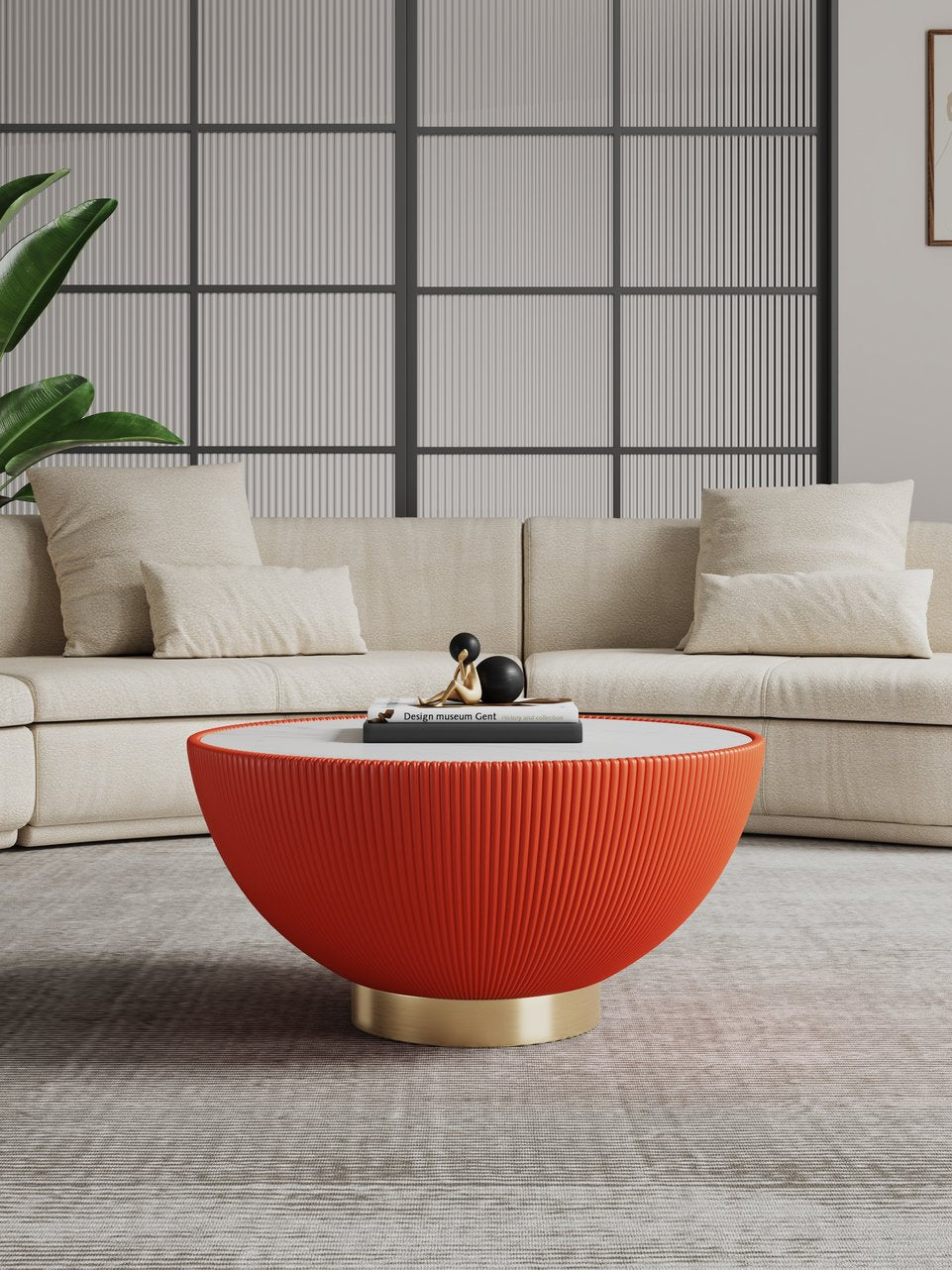 English Elm Anderson Modern Sintered Stone Coffee Table With Upholstered Base & Gold Accents For Chic Spaces B365P398488