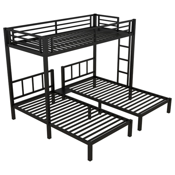 English Elm Twin Metal Triple Bunk Bed For 3, Space-Saving Design With Twin Xl Option, Stylish Black Finish W1580S00070-GIGA