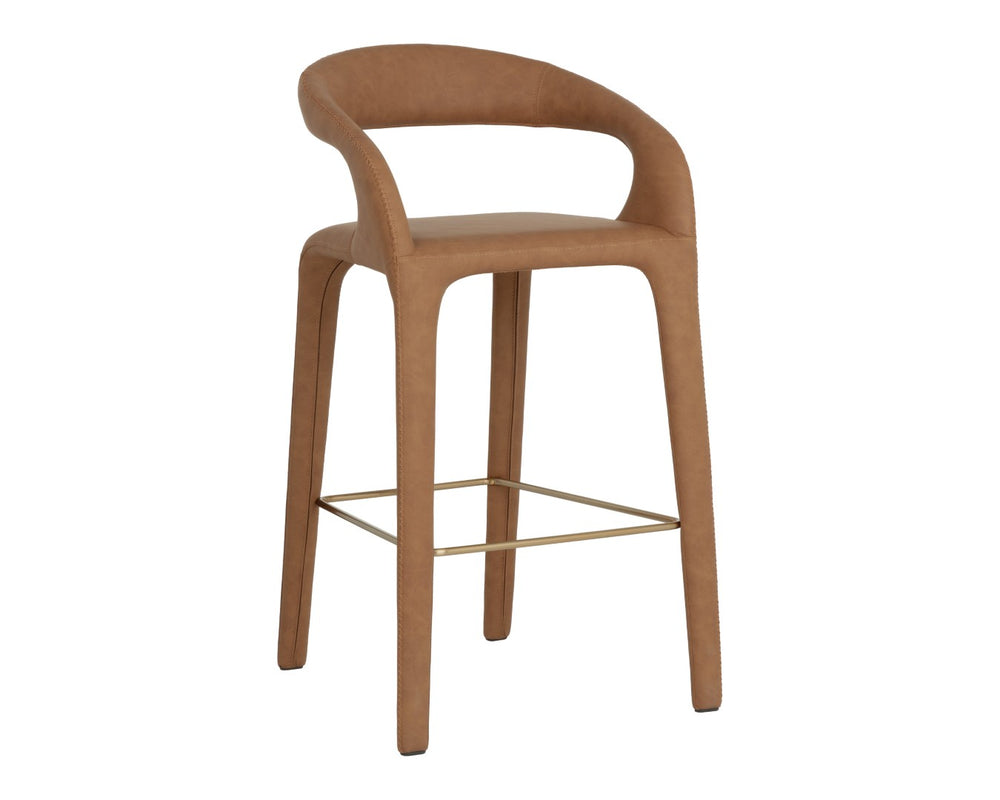 Sunpan ATIKA Barstool in Milliken Cognac - Modern Comfort with Sculptural Design for Stylish Dining Spaces 112760