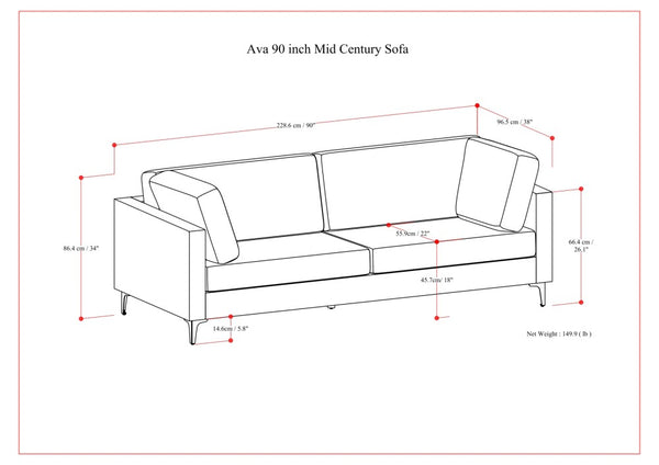 English Elm Ava 90 Inch Mid Century Sofa with Eco Performance Fabric, Plush Cushions, Durable Wood Frame Cream B136P199269