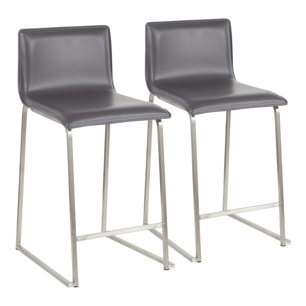English Elm Mara 26" Contemporary Counter Stool Set Of 2 In Grey Faux Leather & Brushed Stainless Steel Finish B202P222062