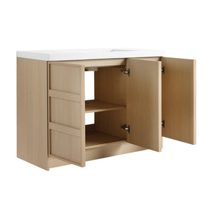 English Elm 48" Floating Bathroom Vanity Dual Ceramic Vessel Sinks Oak Finish Soft Close Doors W999S00511