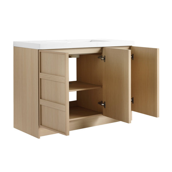 English Elm 48" Floating Bathroom Vanity Dual Ceramic Vessel Sinks Oak Finish Soft Close Doors W999S00511