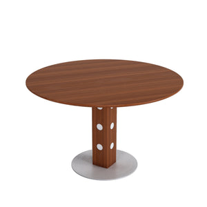 English Elm Farmhouse Round Dining Table For 2-4, Walnut Solid Wood Top & Durable Iron Base, Rustic Charm T3833S00060