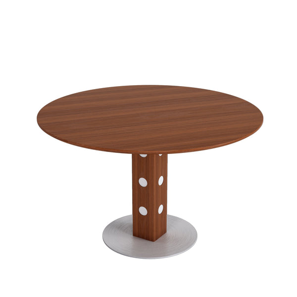 English Elm Farmhouse Round Small Dining Table - Walnut Finish Solid Wood For 2-4 People, Space-Saving Design T3833S00061