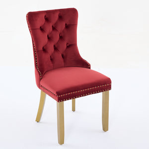 English Elm Mid-Century Tufted Velvet Dining Chair with Lion Head Pull Ring, Gold Legs, Nailhead Trim, Luxurious Support WINE RED W1143P233645