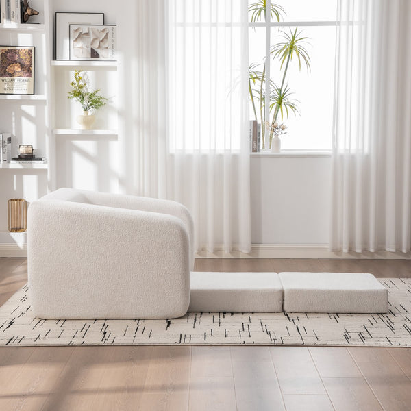 English Elm 40" Chenille Cloud Floor Chair Convertible Sleeper Sofa Lounge for Dorm Apartment Bedroom Ivory W3118P388895