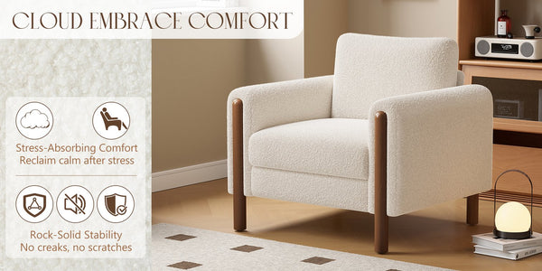 English Elm Christopher Knight Home® - Oversized Teddy Velvet Accent Chair with Curved Armrests, Tufted Mid-Century Design and Walnut Legs White N765P189679W