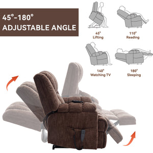 English Elm Dual Motor Power Lift Recliner Chenille Chair with Massage Heat and Infinite Positions Brown W3224P288490