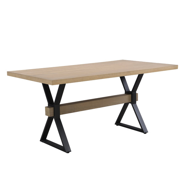 English Elm Christopher Knight Home® - X-shaped farmhouse dining table with thick 63" top, X-legs & powder-coated steel frame for six guests Natural Ash N771P256935A