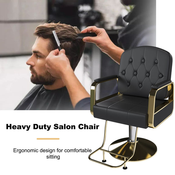 English Elm Hydraulic Salon Chair with Foot Pump Swivel Base Pu Leather Seat for Barber Tattoo Spa Black W2700P410952