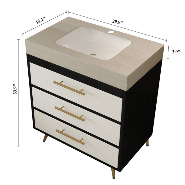 English Elm Modern Freestanding Bathroom Vanity Sintered Stone Top Ceramic Sink Gold Legs W3136S00048