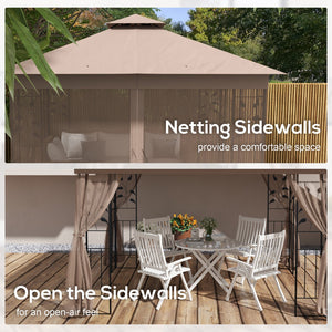 English Elm Outsunny Steel Patio Gazebo with Vented Canopy Mesh Netting and Ornate Corner Frame W2225P174220