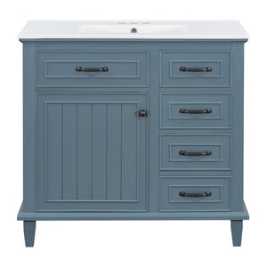 English Elm 36 Inch Bathroom Vanity With Ceramic Sink, Adjustable Shelf, Stylish Storage, Modern Blue Finish N725P336554C
