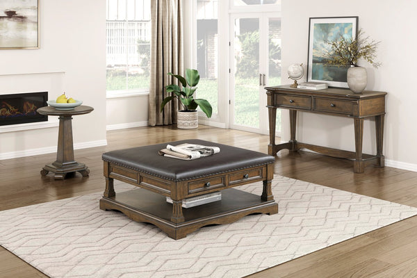 English Elm Classic Chairside Table with Fluted Pilasters, Glass Door, Adjustable Shelf and Built-In Charging Ports Brown 25.5 L x 25.5 W x 17 H B011P387121