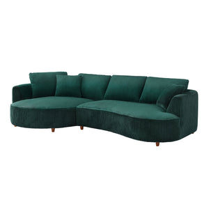 English Elm 122.04 Inch Oversized Sectional Sofa - Comfy Green Corduroy Couch With Left-Facing Chaise & Pillows W876S00275