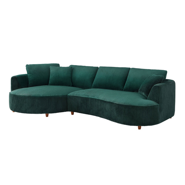 English Elm 122.04 Inch Oversized Sectional Sofa - Comfy Green Corduroy Couch With Left-Facing Chaise & Pillows W876S00275