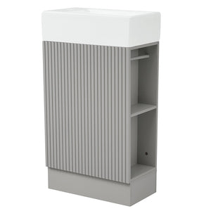 English Elm 18.6" Bathroom Vanity with Sink and Ceramic Top, MDF Cabinet with Door, TP Holder & Shelf Grey N725P212181E