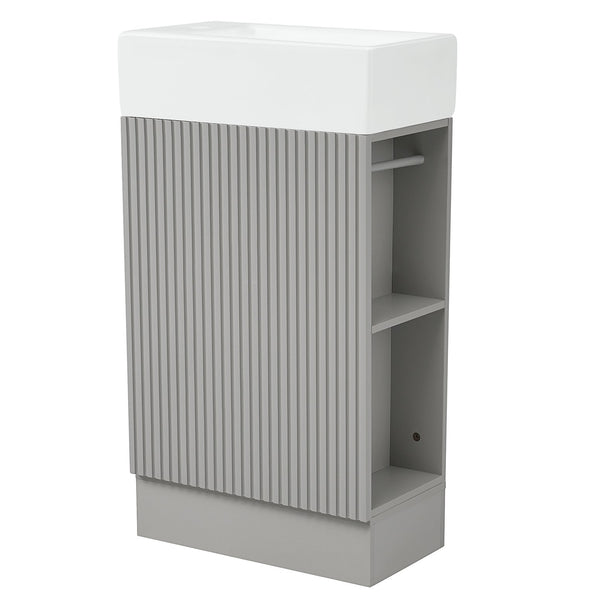 English Elm 18.6" Bathroom Vanity with Sink and Ceramic Top, MDF Cabinet with Door, TP Holder & Shelf Grey N725P212181E