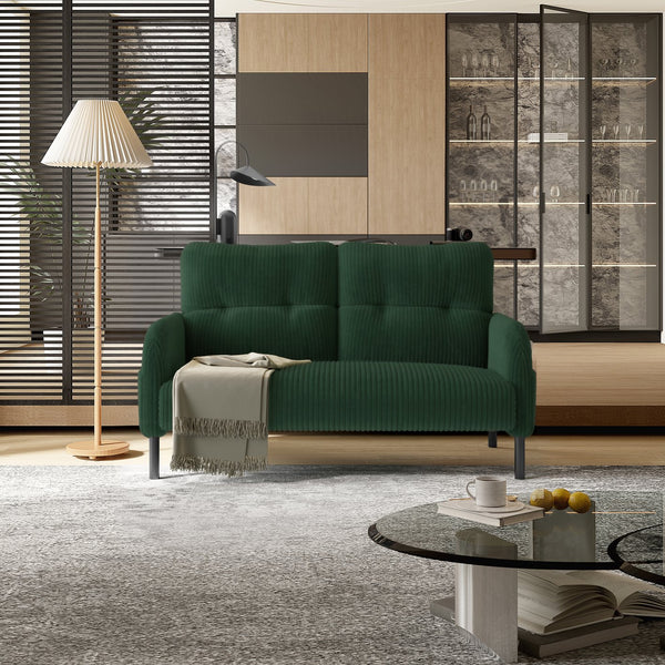 English Elm United We Win Corduroy Two Seat Sofa with Lumbar Support and Built in Storage Pockets Emerald W1568P386169
