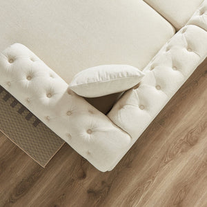 English Elm 135.5-inch Modern Chenille U-Shaped Sectional Sofa with Dual Chaise, Pull-Point Detail, Pillows, Wooden Legs Beige W1926S00045