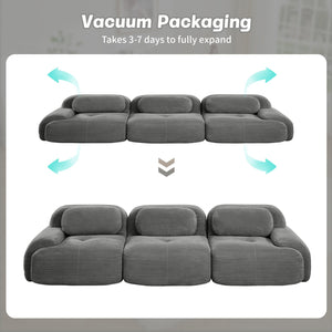 English Elm 3-seat Modular Corduroy Sectional Sofa Ergonomic Curved Design for Living Rooms Grey W714S01266