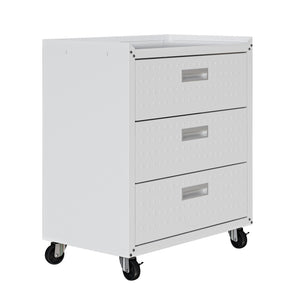 English Elm Rolling Metal Garage Cabinet with Locking Doors Diamond Texture Industrial Storage White B365P398223