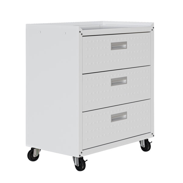 English Elm Rolling Metal Garage Cabinet with Locking Doors Diamond Texture Industrial Storage White B365P398223