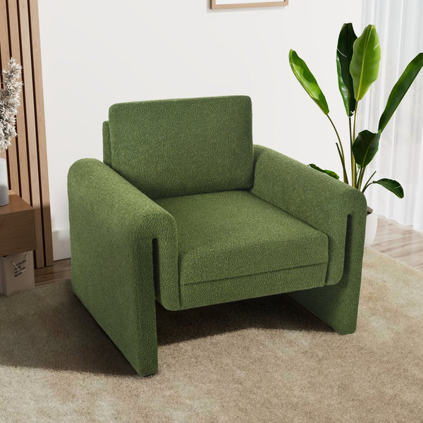 English Elm Christopher Knight Home® - Modern Bouclé Upholstered Accent Chair with Rounded Arms, Solid Wood Frame, 330lb Capacity, Luxe Comfort Green N765P248341N