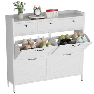 English Elm Metal Powder Coated Steel Shoe Cabinet Slim Entryway Organizer with Seven Drawers White T2398P413026