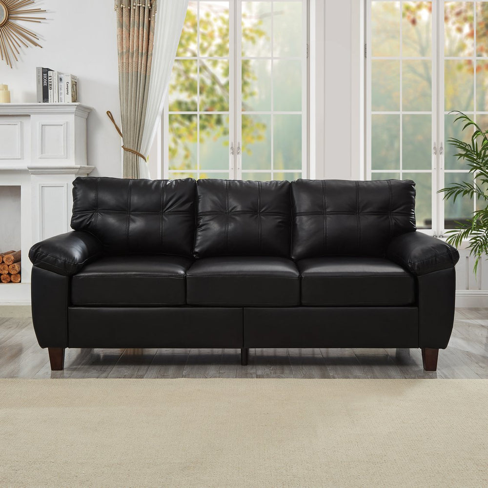 English Elm 79" Three Seat Pu Faux Leather Sofa Tufted Back Wide Arm with Hidden Storage Black W1097S00246