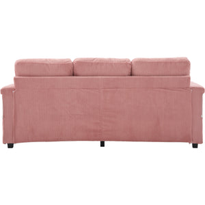 English Elm UNITED Corduroy L-Shaped Sectional Sofa with Storage Ottoman, USB Ports, Cup Holders & LED Lighting Pink W1568P332401