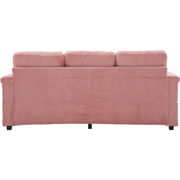 English Elm UNITED Corduroy L-Shaped Sectional Sofa with Storage Ottoman, USB Ports, Cup Holders & LED Lighting Pink W1568P332401