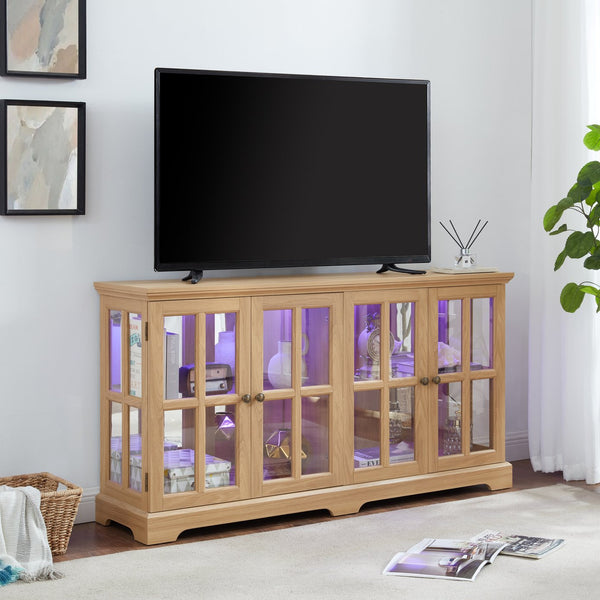 English Elm Led Antique Display Cabinet With Adjustable Shelves, 4 Glass Doors & Smart Led Lighting For Collectibles W2275P231689