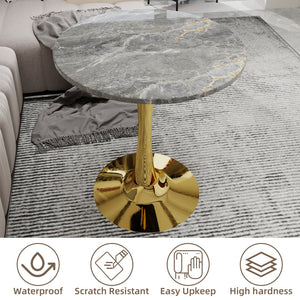 English Elm Marble-Top Round Side Table With Gold Pedestal Base - Modern Minimalist Accent For Any Space W1935P353526