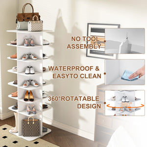 English Elm Rotating Shoe Rack Tower - 7-Tier 360° Spinning Organizer For 28 Pairs, Space-Saving Design In White W2699P270167-GIGA
