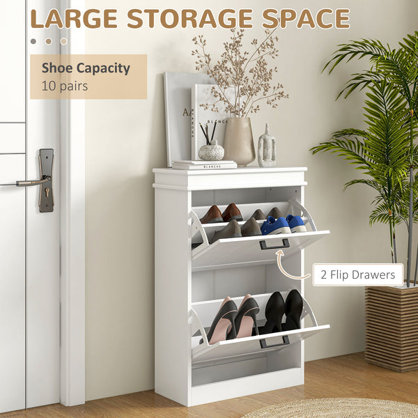 English Elm Homcom Modern Shoe Cabinet With Adjustable Shelves, 2 Flip Drawers & Space-Saving Design For 10 Pairs W2225P229387