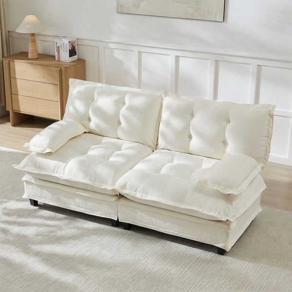English Elm 77 Inch Chenille Cloud Loveseat Modular Deep Seat Sofa for Living Room or Apartment Beige W714S01674