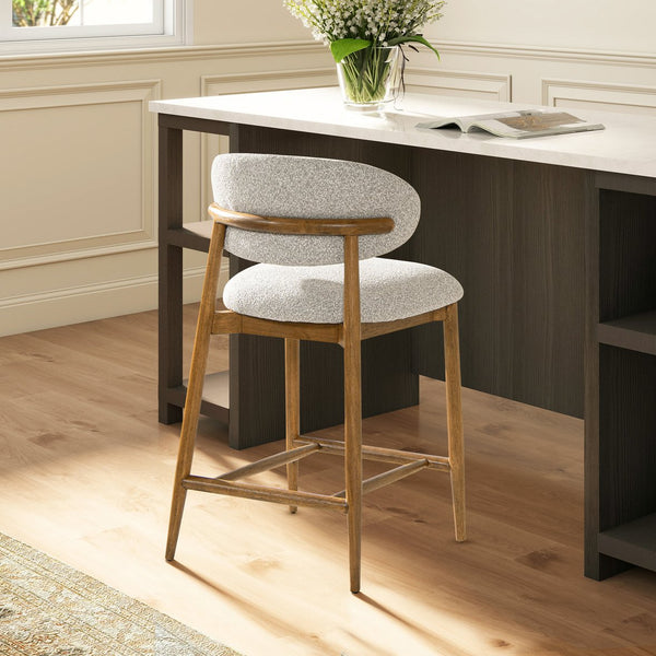 English Elm Jennifer Taylor Home - Locke Sustainable Rubberwood Counter Stool 26.5" Boucle Gray Upholstered Seat Back Modern Design B2719P238400