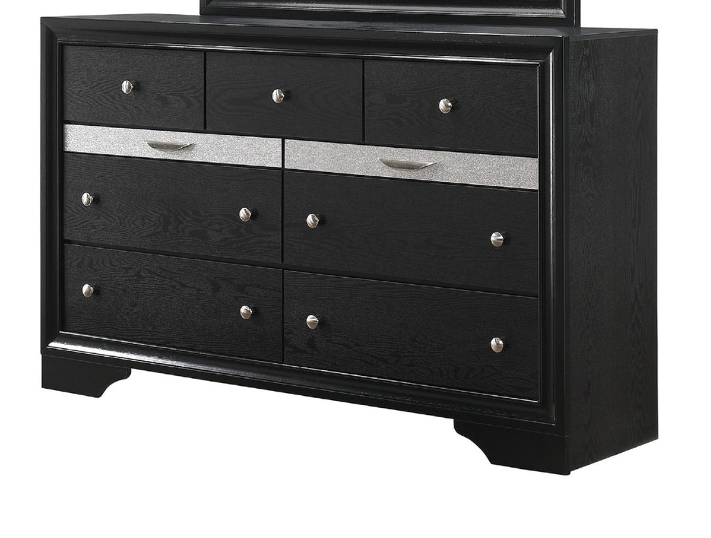 English Elm Modern Luxury Glam 5-Drawer Chest with Jewel Tray and Dustproof Bottom, Solid Wood Storage Elegance Black 66 L x 19.5 W x 41.8 H B011P234367