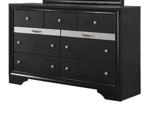 English Elm Modern Luxury Glam 5-Drawer Chest with Jewel Tray and Dustproof Bottom, Solid Wood Storage Elegance Black 66 L x 19.5 W x 41.8 H B011P234367