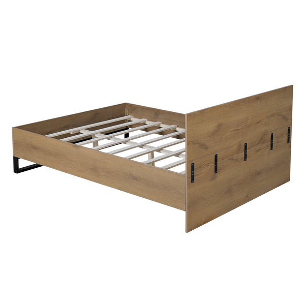 English Elm Christopher Knight Home® - Engineered Wood Queen Bed Frame - Modern Two-Tone Design In Natural & Black, Sturdy & Stylish Support N770P283038N_N770P283039N